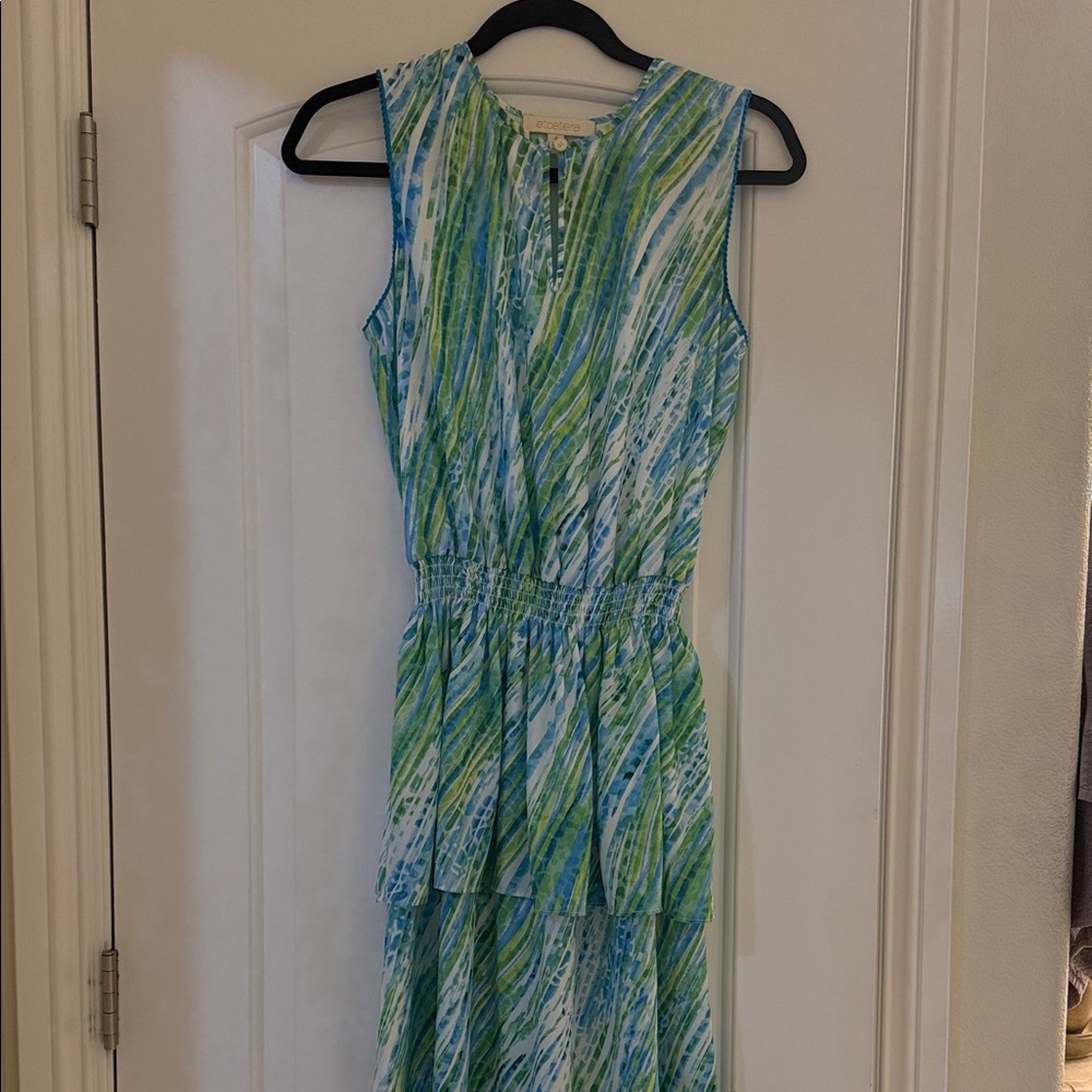 Etcetera Green and Blue Striped Midi Dress